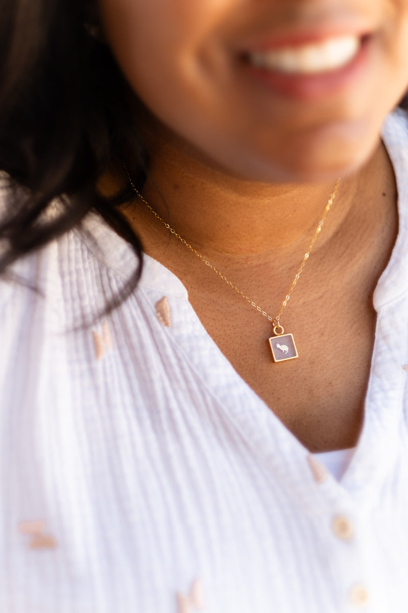 Square Cat Pendant necklace (clear)