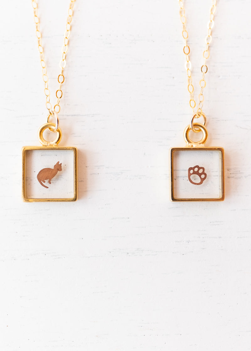 Square Cat Pendant necklace (clear)