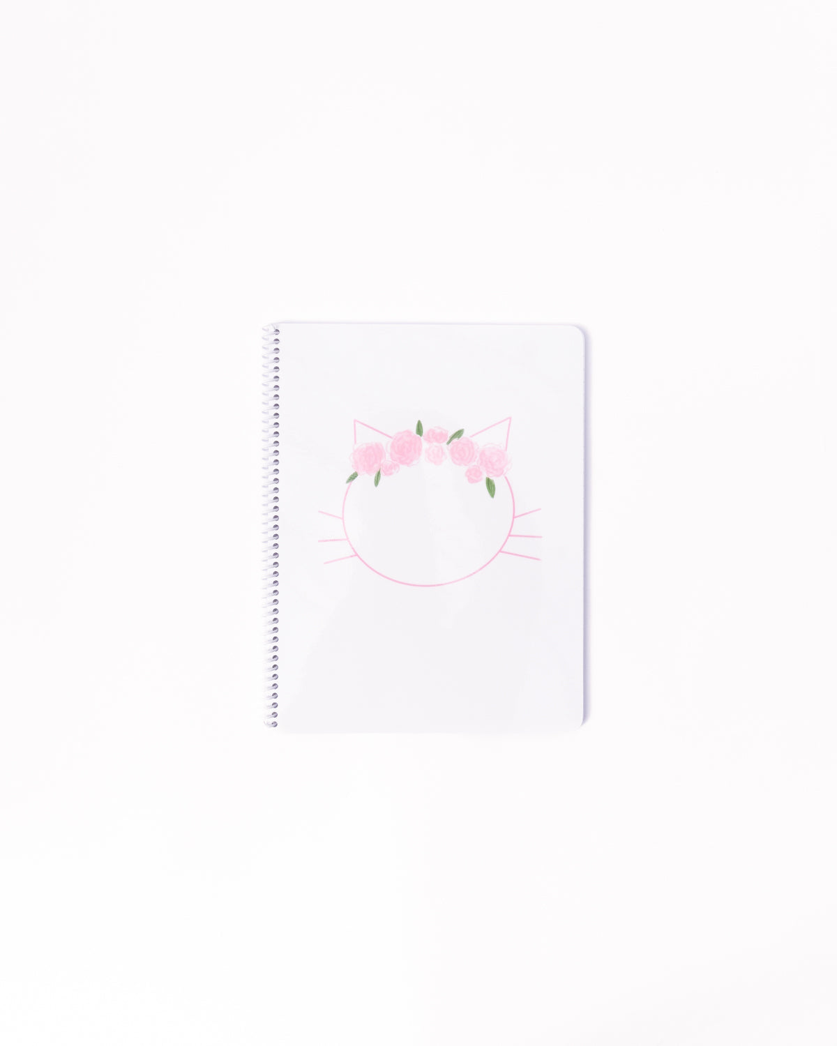 Large spiral bound cat notebook with flower crown