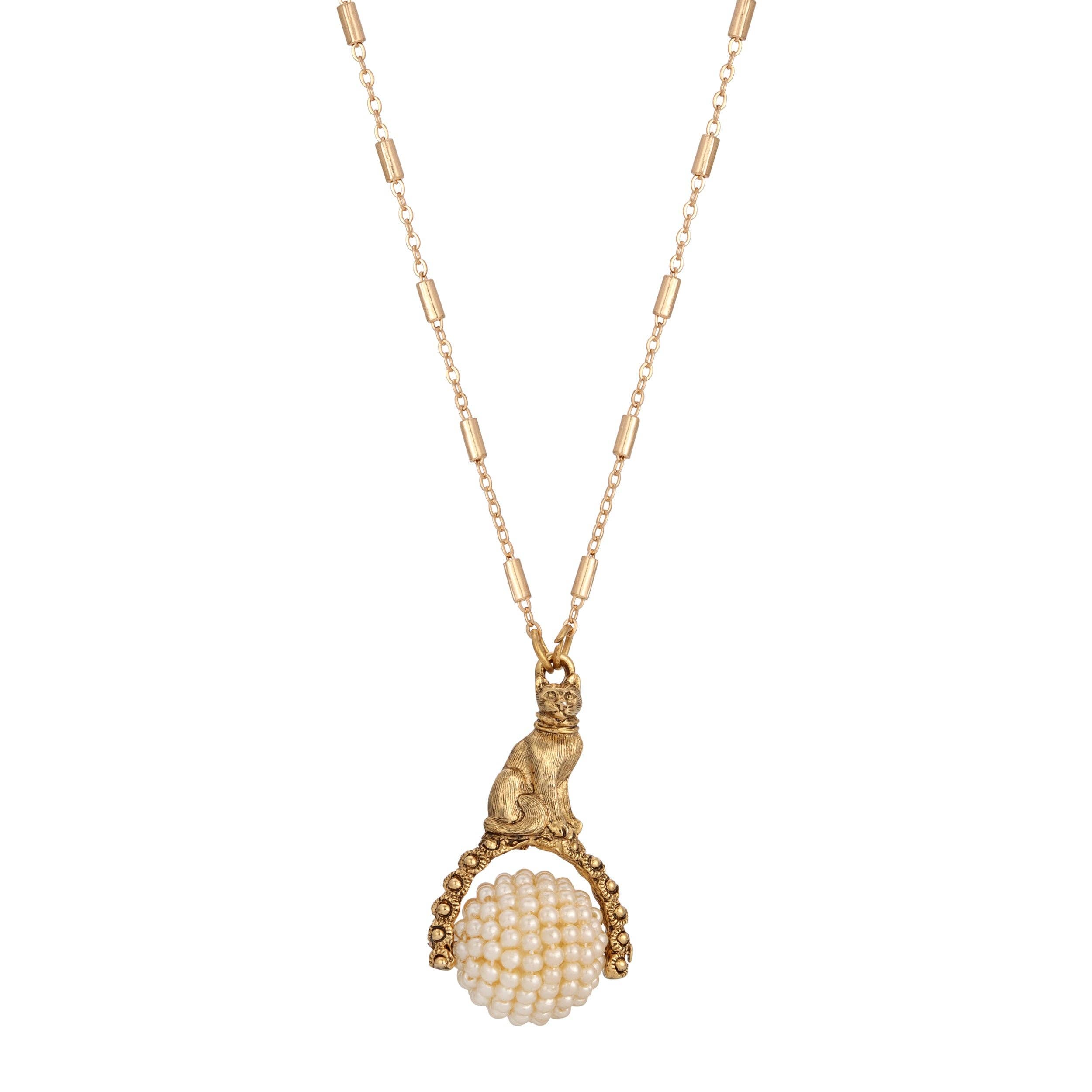 Faux Pearl Cat Pendant Necklace