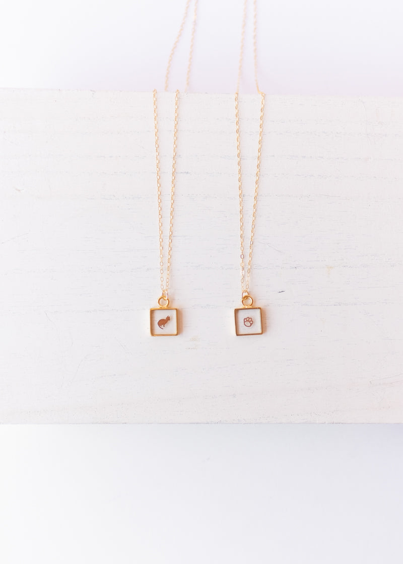 Square Cat Pendant necklace (clear)