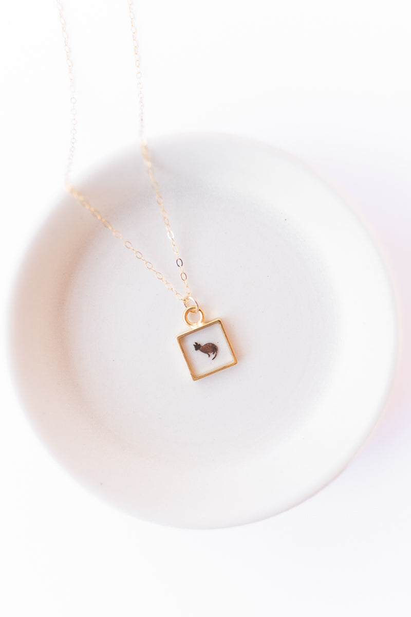 Square Cat Pendant necklace (clear)