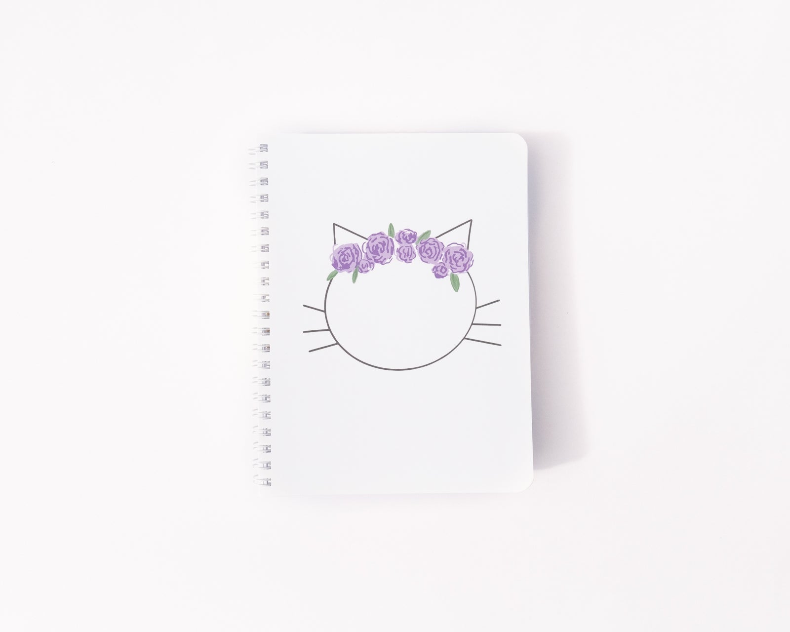 Small spiral bound cat notebook with flower crown